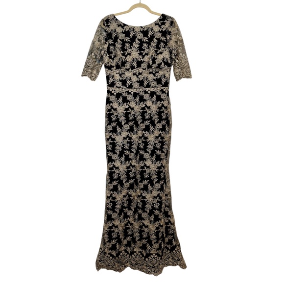 Anthropologie BHLDN Betsy Dress Black Cream Lace Maxi Gown Size 10 - Picture 2 of 15